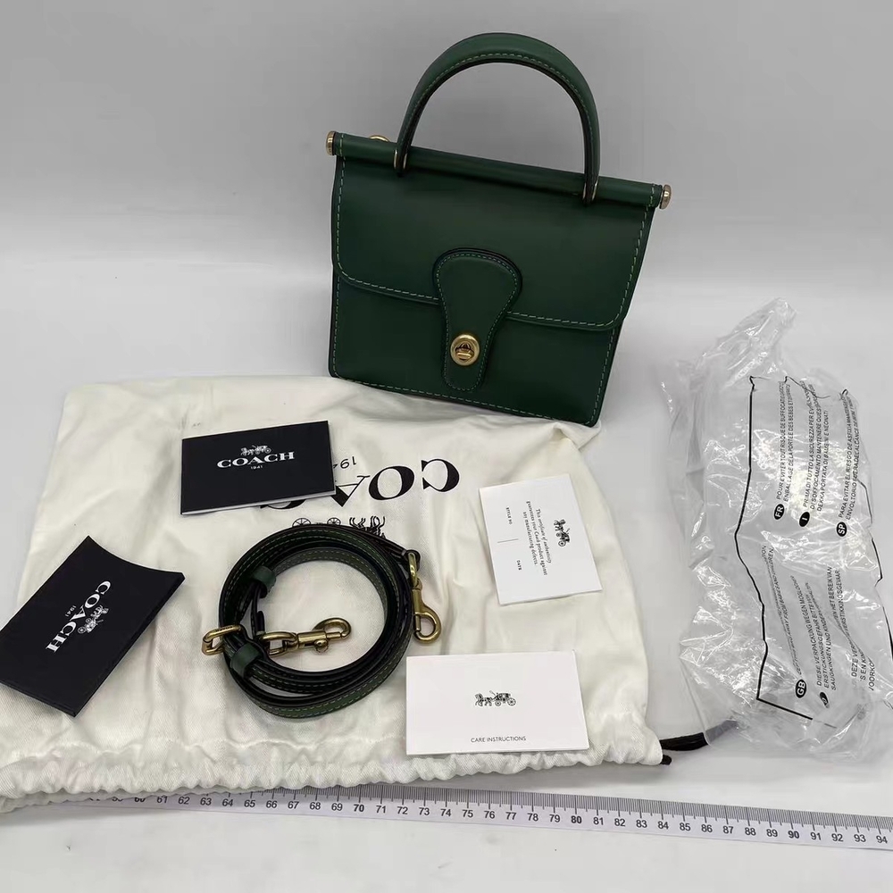 Coach Willis Top Handle 18 In Hunter Green with Gold Accents NWOT